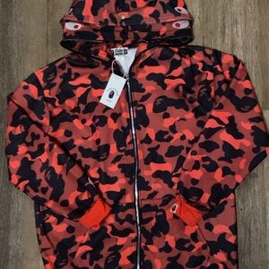 Bape Red and Black Camo Zip Up Sweater